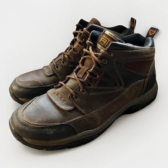 Ariat ATS Terrain Brown Leather Boots Mens Sz 12D Waterproof Hiking Work - Picture 1 of 9